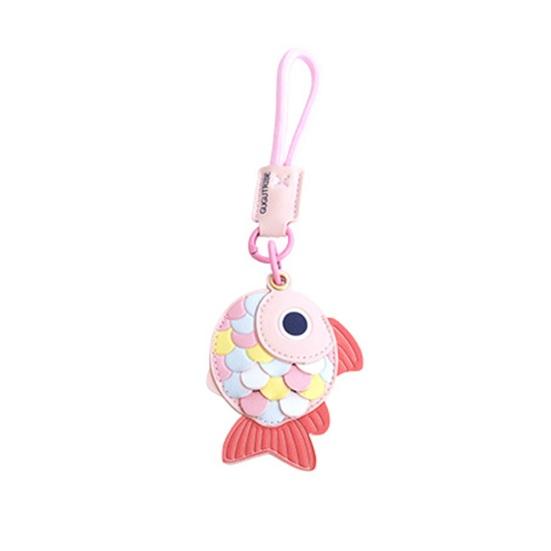 

Keychain Pendant Little Fish Faux Leather Card Holder with Lanyard Colorful Fish Scale Shaped Double-Purpose School Bag Key Pendant рожевий