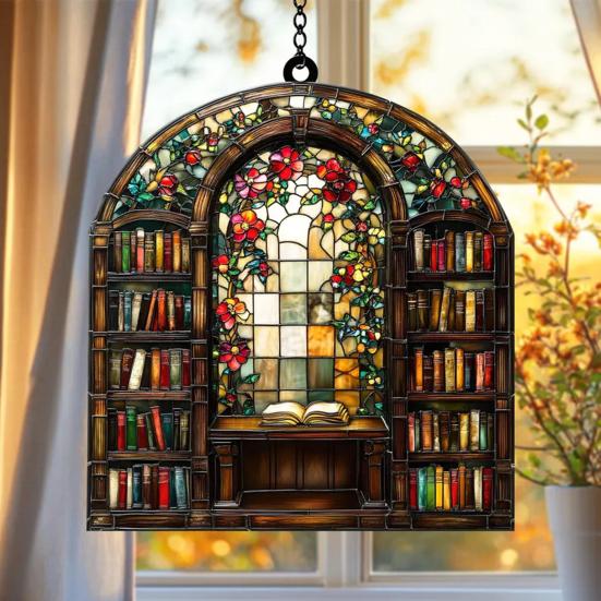 Halloween Suncatcher Stained Glass Window Hanging Sun Catcher Acrylic Ghost Plant Bookshelf Decoration for Window Wall Art Decor