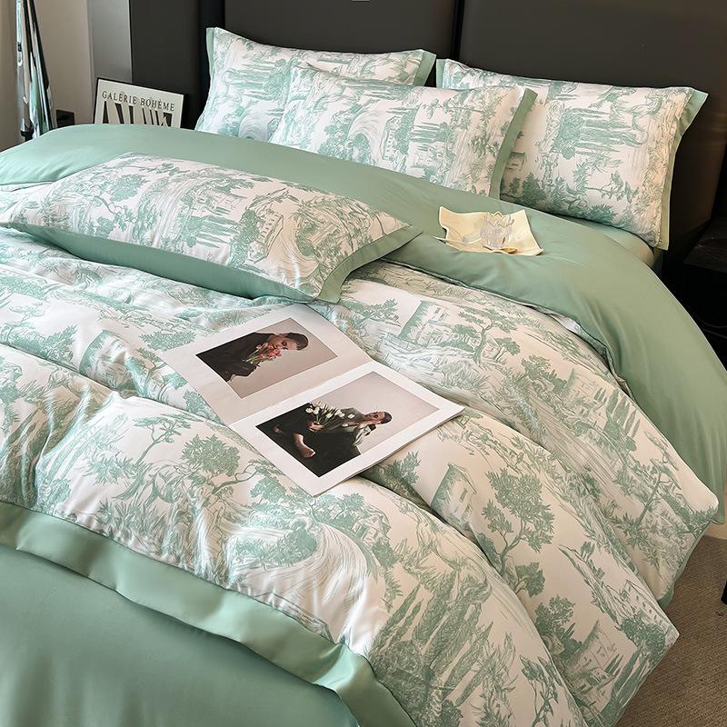 Ice Silk Bedding Set Four-piece Set Cool and Skin-friendly Sheets Quilt Covers Pillowcases