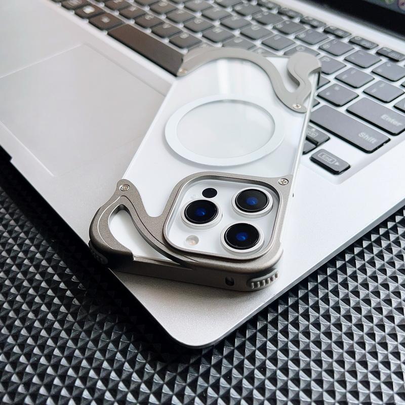 Lega di Alluminio Senza Bordo per Magsafe Custodia Trasparente per Telefono Per iPhone 16 Pro 15 Pro Max Magnetica Antiurto PC Rigido Copertura Posteriore Trasparente