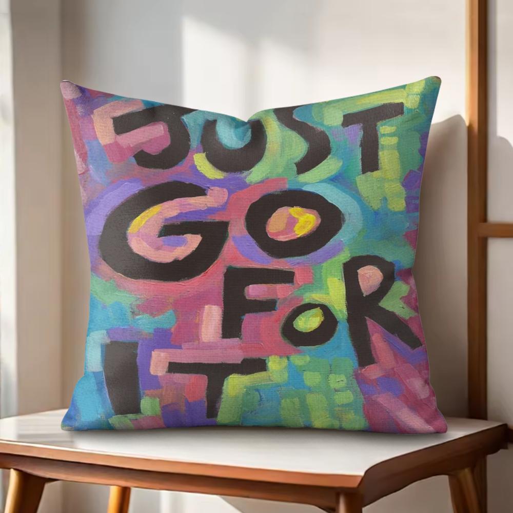 Creative Watercolor Words Cushion Cover Natural Linen Organic Fabric DoubleSided Printing Couch Pillow Covers Home Decor