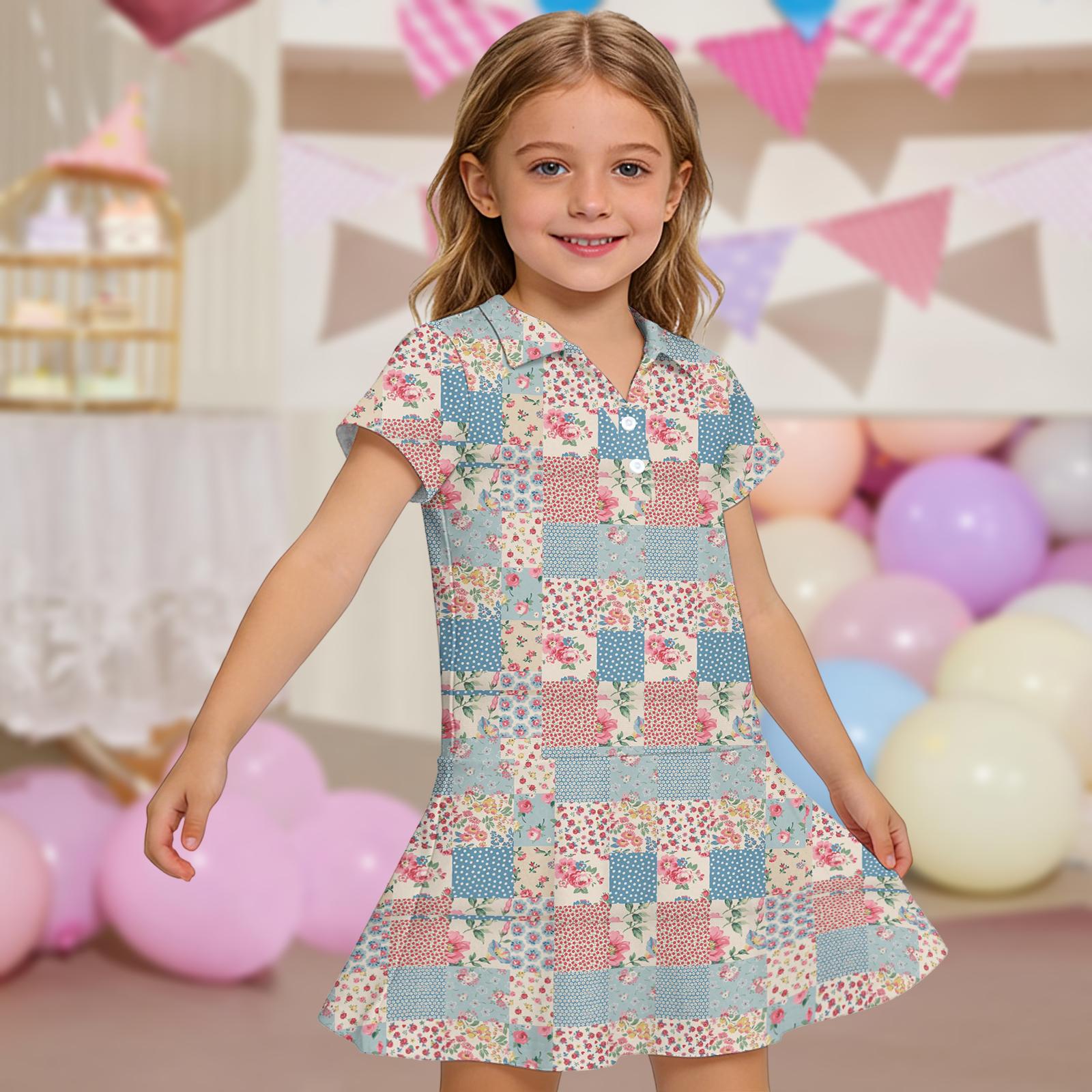 

Girls Short Sleeve Polo Dress Floral Print Casual Dress with Pockets Lightweight Summer Dress for Kids Comfortable Fit 120 киноварь