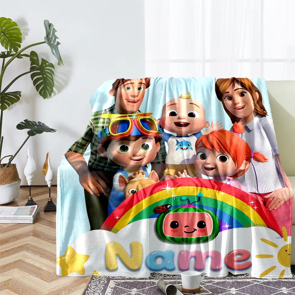 Custom Name Cocomelon Theme Printed Blanket - Perfect for Couch, Bed, Travel & Outdoor Use | Machine Washable, Cozy & Durable.