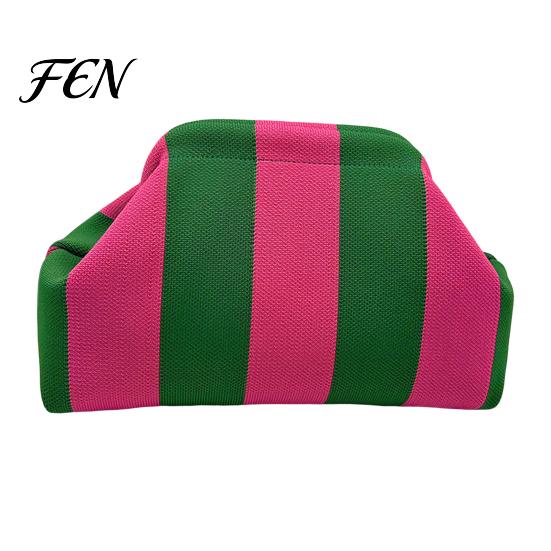 Portable Clutch Purse Woven Striped for Woman, Large Capacity Cosmetic Pouch, Pouch Knit Dumpling Bag, Kiss Lock Handbag Evening, Party Travel Makeup