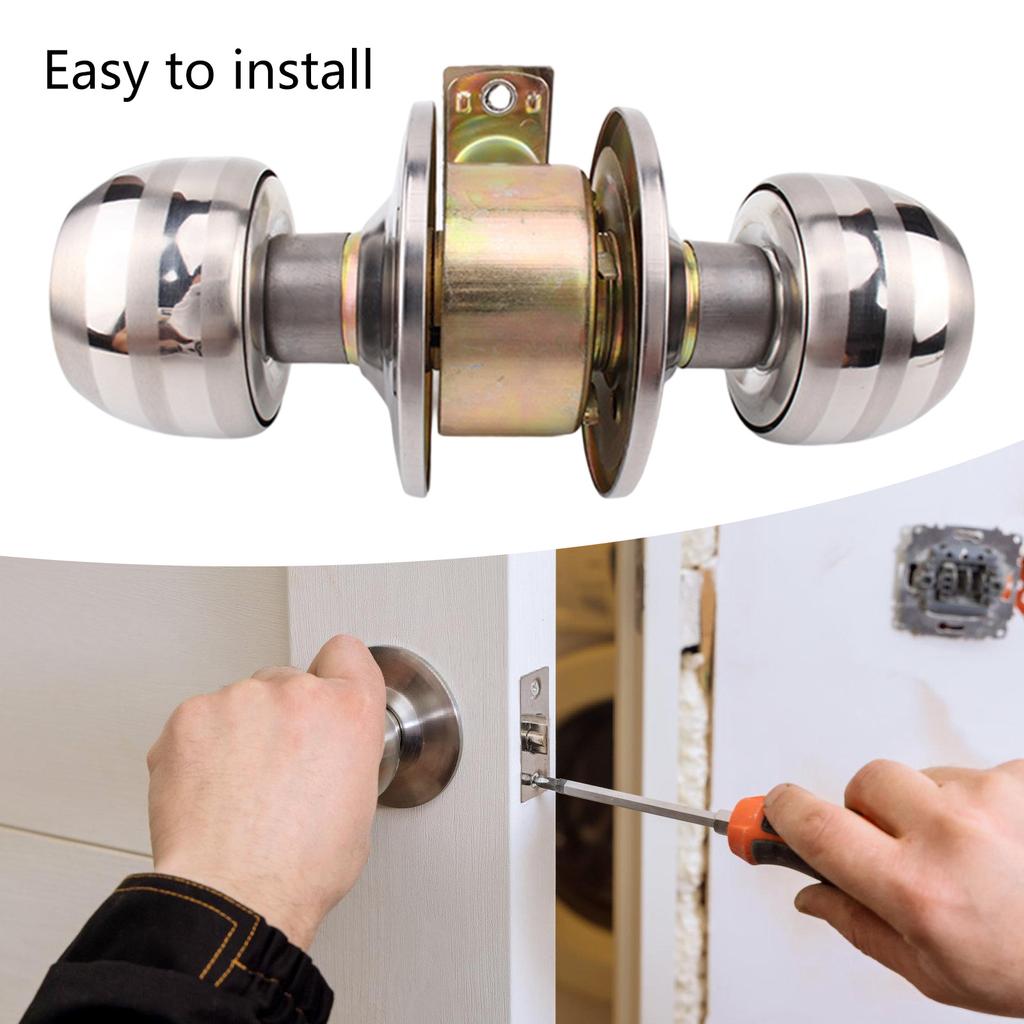 Zinc Alloy Rotation Round Door Knobset Handle Round Shaped Entrance Lock Doorknob for Hallway Closet Easy to Use