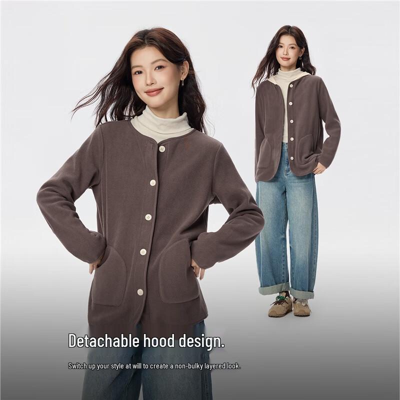 Giordano Women's Loose Fit Fleece Jacket with Removable Hood