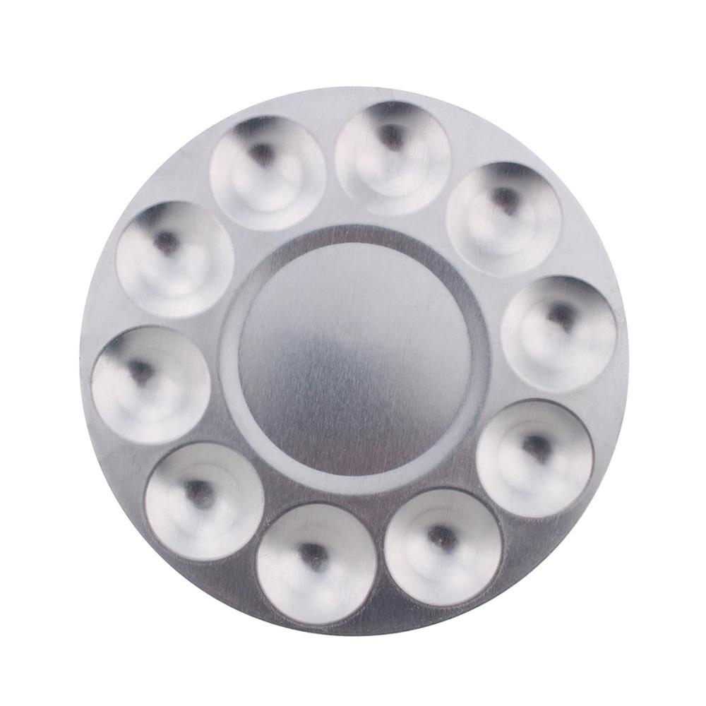 

Aluminium Material Watercolor Paint Palette Round Shape Washable Paint Mixing Palette 10 Compartments Metal Construction