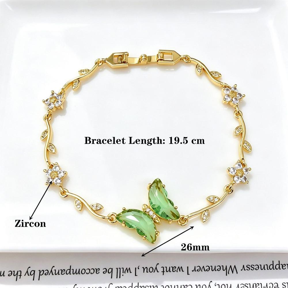 Crystal Inlay Crystal Bracelet Zirconia Women Bracelet Minimalist Look Leaf Bracelet Dating Outfit