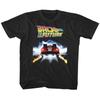 Back To The Future Flaming DeLorean Kids T Shirt Tail Lights Boy Girl Child