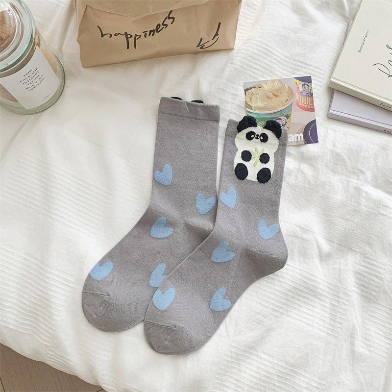 Three-Dimensional Cartoon Animal Socks Medium Tube Socks Hand-Painted Tide Socks Girl Dot Color Matching Pure Cotton Boneless Socks