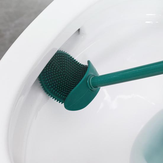 Silicone Toilet Brush Set with L-Shaped Head Wall Mounted Holder Long Non-Slip Handle No Dead Corner Design Bathroom Cleaner