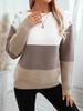2024 Autumn/Winter New Women's Elegant Color Blocked Knitted Hoodie Casual Loose One Shoulder Button Spliced Knitted Hoodie