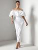 Elegant European Style One-Shoulder Long White Bodycon Dress for Women