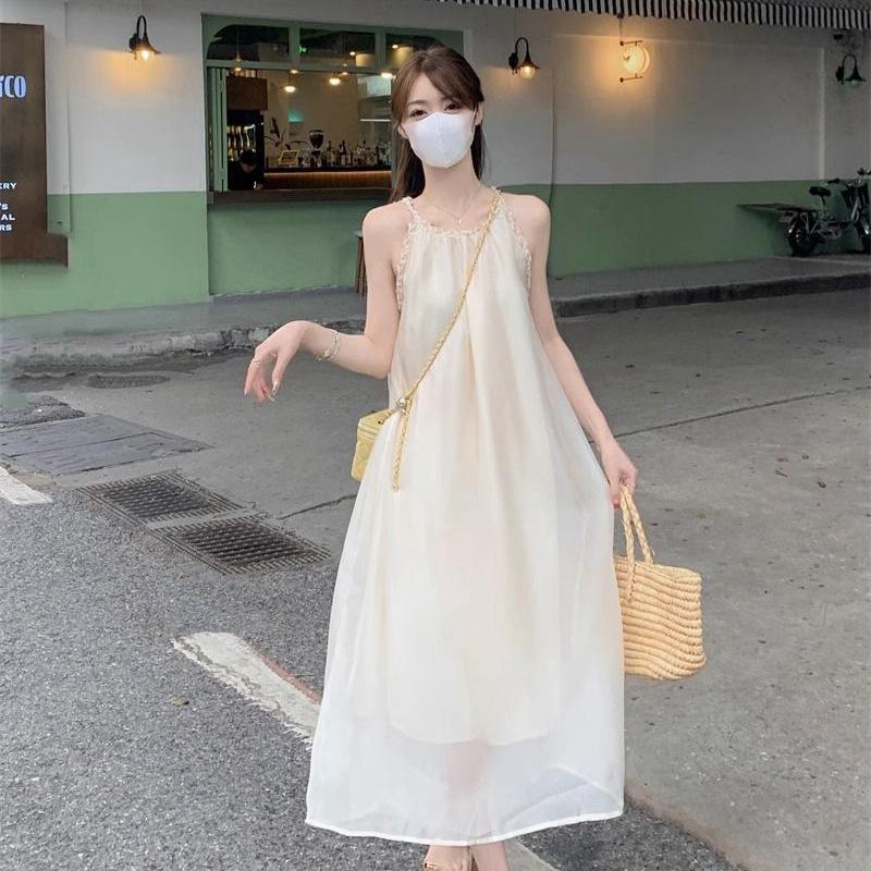 Seaside vacation neck super fairy temperament high-end dress female students summer loose simple suspender long dress