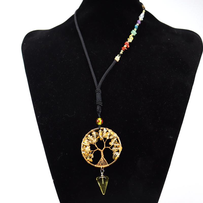 Artificial Agate Tree Of Life Pendant Necklace With Crystal Drop For Women