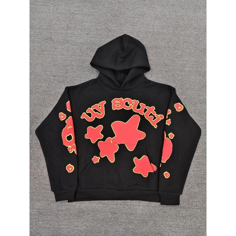 Heavy fleece foam print spider web hoodie sports casual sweater sweatpants set