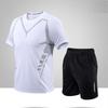Mens Short Sleeve Sports Tee Gym Fitness Jogging Track Football Shirts Fashion Round Quick Dry Keep Cool Sets