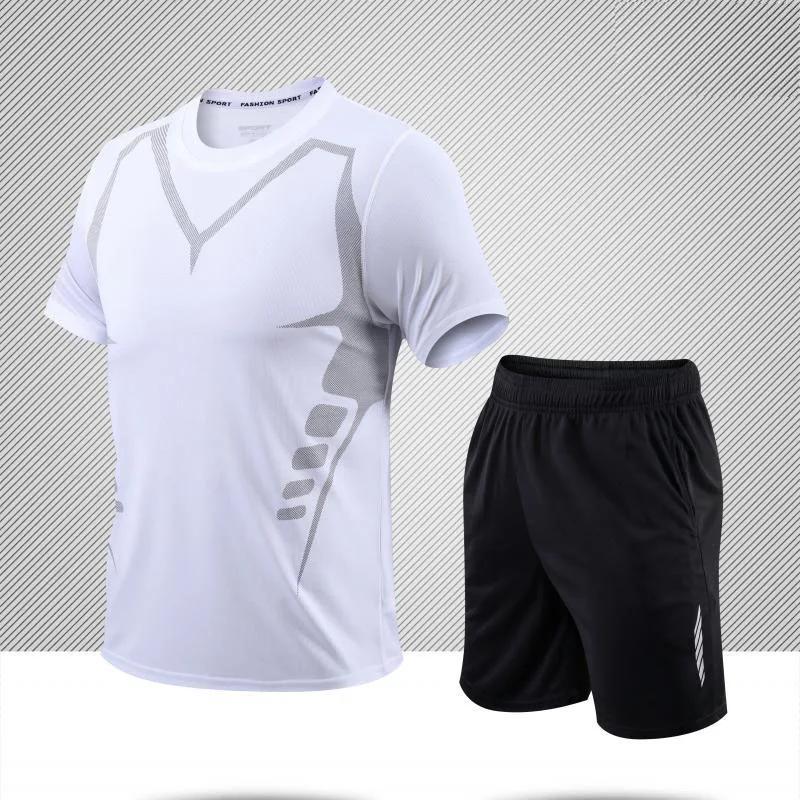 Mens Short Sleeve Sports Tee Gym Fitness Jogging Track Football Shirts Fashion Round Quick Dry Keep Cool Sets