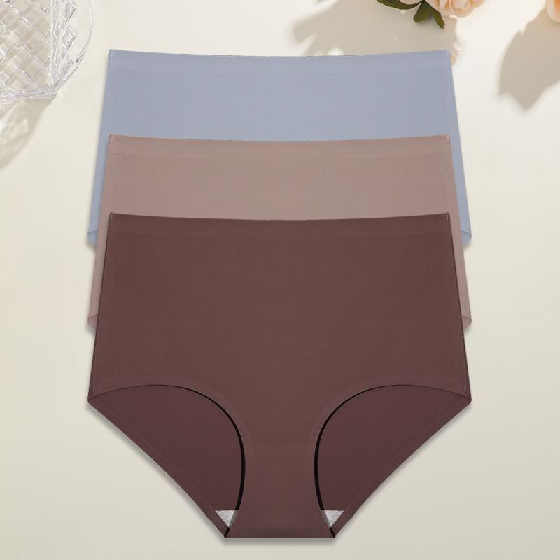 3Pcs Plus Size Ice Silk Underwear Women's Seamless Panties Sexy High Rise Traceless Invisible Briefs Breathable Lingerie