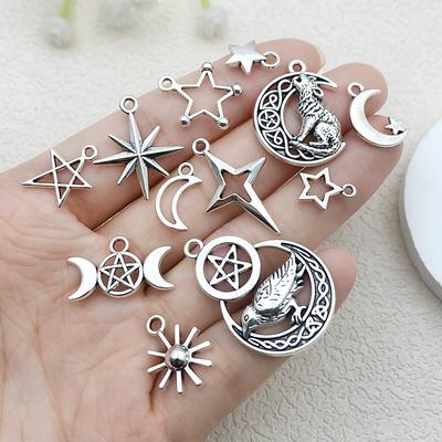 20pcs/Lot Mix Antique Silver Color Sun Moon Star Pendant Charms For Jewelry Making Supplies Witch Wicca Accessories DIY Bracelet