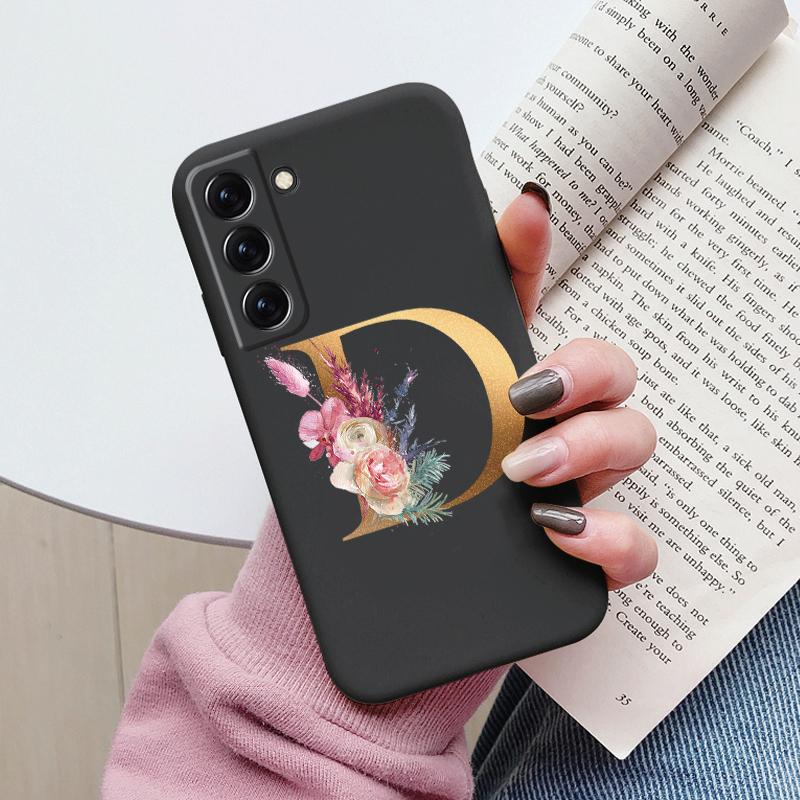 For Samsung Galaxy S22 S 22 Plus Case Flower Gold Letter A Z Soft Silicone Phone Cover For Samsung S22 Ultra Bumper S22+ Shell