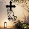 Forged Iron Praying Hands Cross Wall Art 40cm Christian Sculpture Home Decor Gift