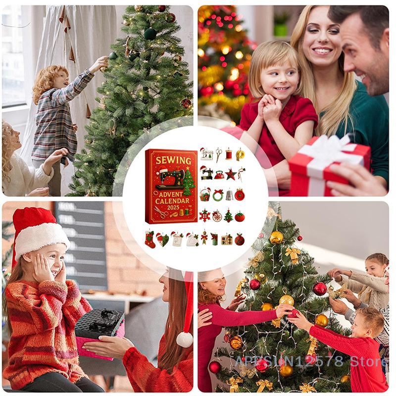 Näh-Adventskalender 2025 – 24-Tage-Weihnachts-Countdown-Set mit Acryl-Hängedekorationen