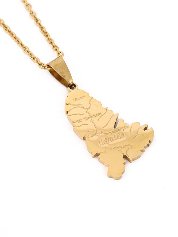 

Fashion Jewelry Stainless steel Necklace Raiatea Map Pendant For Men Women Gifts 50cm золотой