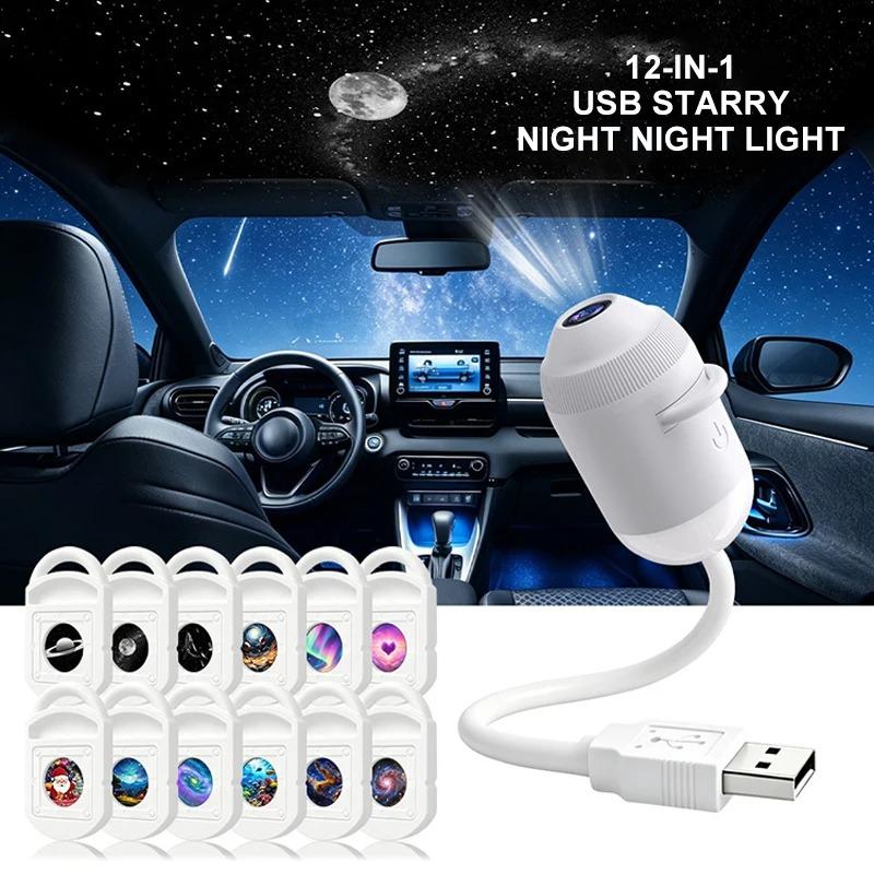 2-in-1 Galaxie Projektor Nachtlicht USB LED Sternenhimmel Lampe 360° Drehung Einstellbare Helligkeit für Schlafzimmer Decke Raum Auto Dekoration