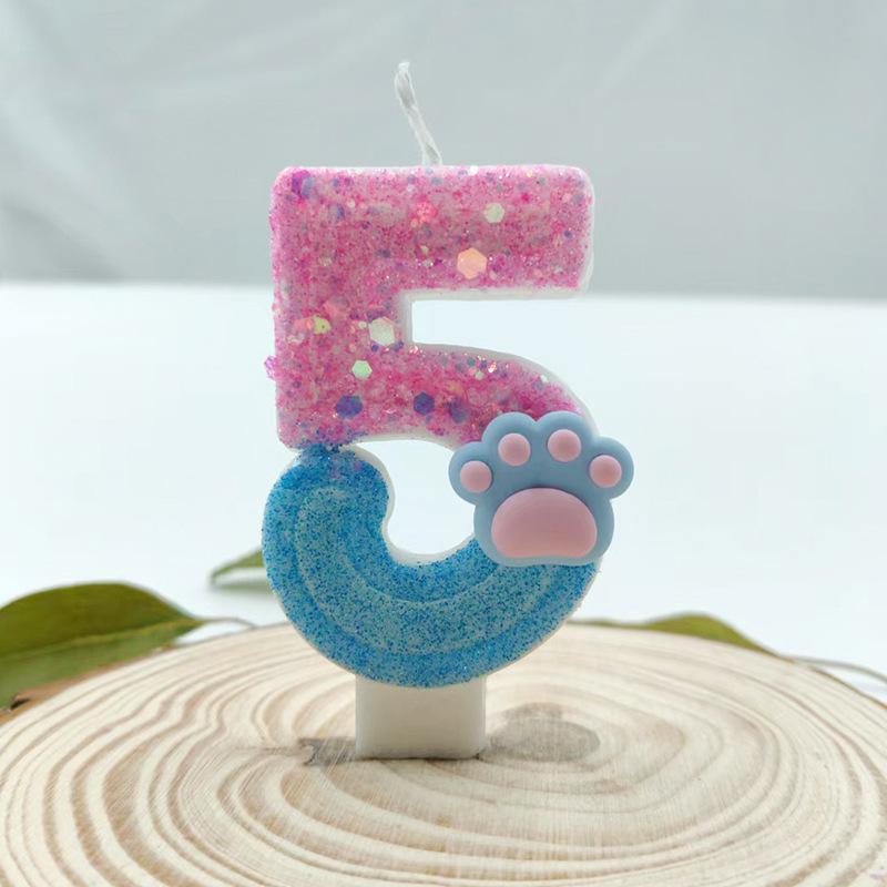 Blue and Pink Cat Claw Number Candle Birthday Candle Girls Cake Decoration Creative Beautiful Design