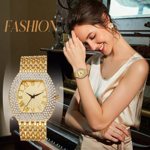 Seiko Analog Quartz Watch with Wide Strap: Men's Square Roman Numeral Watch with Zirconia and Diamonds, Adjustable Stainless Steel Watch for Women, Un