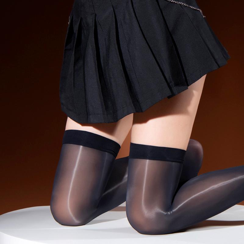 1Pair Women's Stockings Glossy Solid Color Sexy Nylon Ultra Thin Long Tube Thigh High Stockings Oily Shine