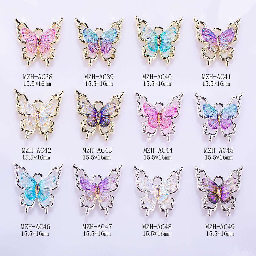 10pcs Butterflies Nail Decoration Shiny Stereoscopic Nail Charm Art 3D Stereoscopic Visual Effect Gradient Iridescent Butterflie