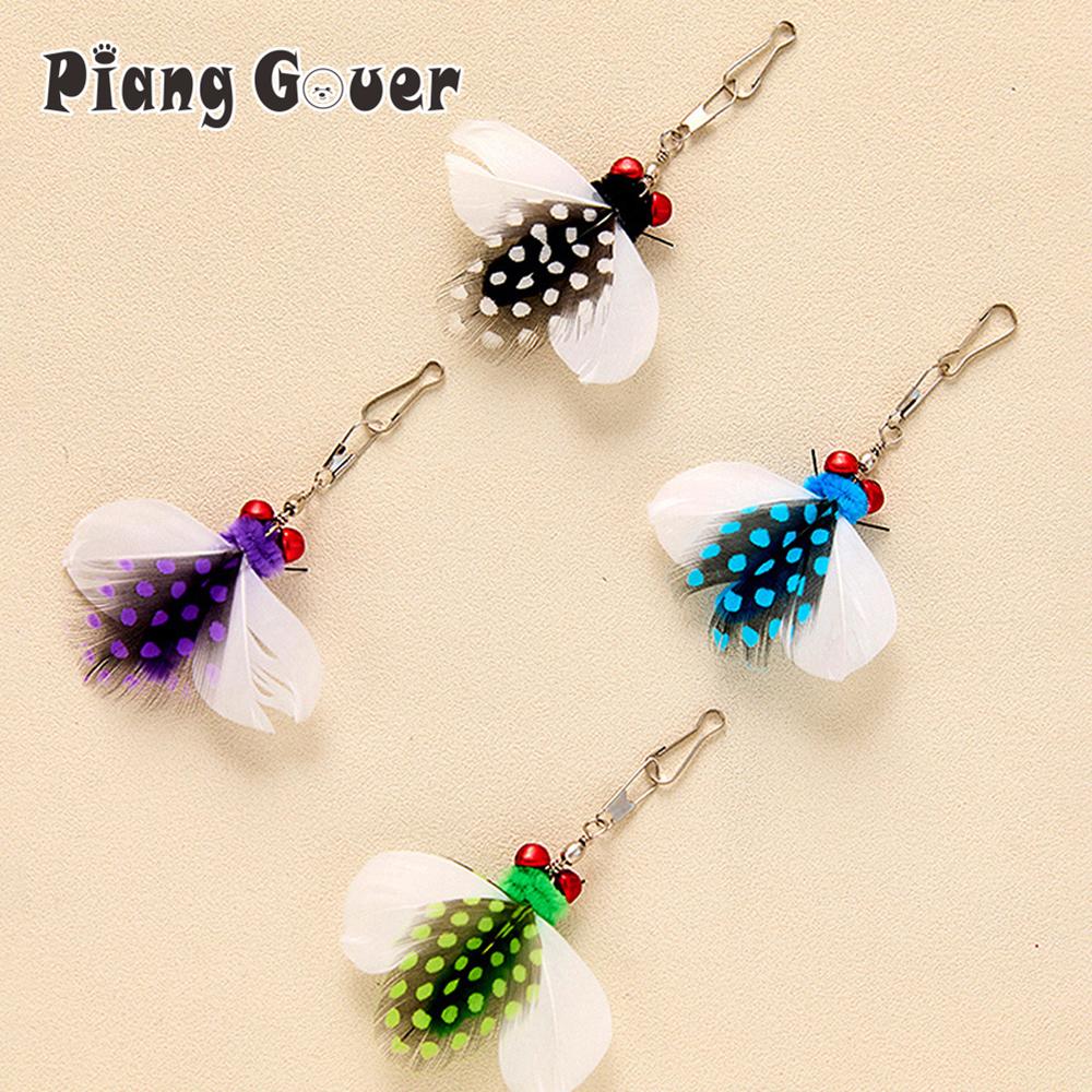 4pcs Simulation Insect Shapes Feather Cat Toy Replacement Head Kitten Cat Teaser Pet Toy