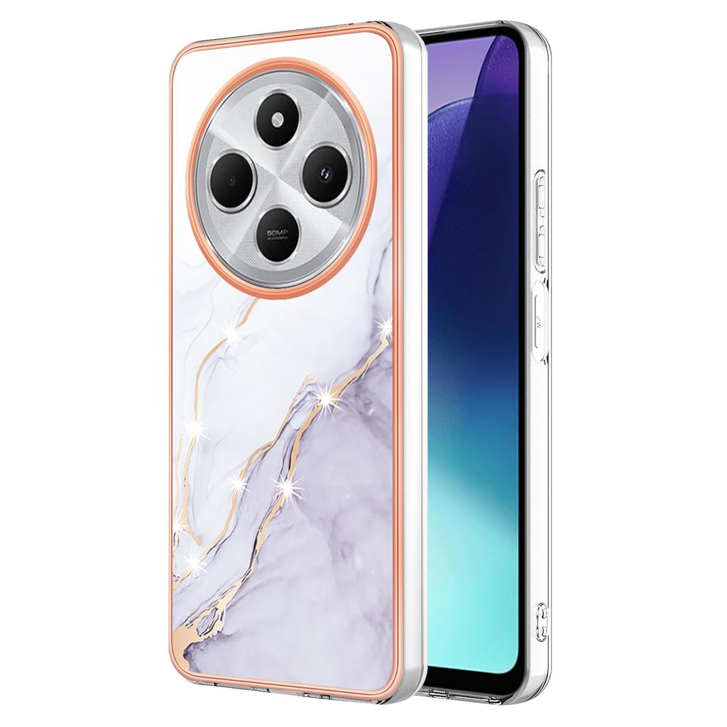 For Xiaomi Redmi 14R 5G/Xiaomi Poco C75 4G/Xiaomi Redmi 14C 4G TPU Case with IMD Marble Pattern Electroplated Back Cover
