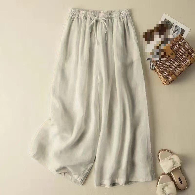 Drapey High-Waist Cotton Linen Culottes: Breathable, Wide-Leg Summer Pants for Women