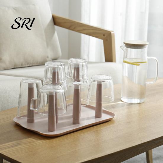 Cup Drying Rack for 6 Cups 6-Slot Plastic with Drip Tray Space-Saving Holder Countertop Organizer Mugs Glasses BPA-Free Kitchen Storage