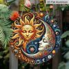 2D Flat, 1pc Fantasy Sun & Moon Metal Aluminum Sign - Mysterious Art Style Aluminum Wall Decor for Garden, Patio, Indoor & Outdoor Use - Celestial