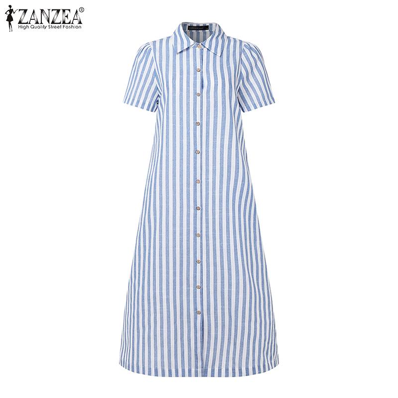 ZANZEA Women Casual Turn Down Collar Summer Short Sleeve Shirt Dress