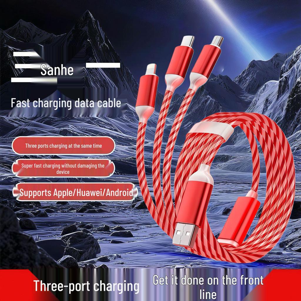 Seven-Color Luminous 3-in-1 Charging Cable for Mobile Devices and Gaming