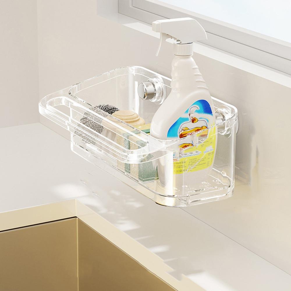 

Wall Mounted Kitchen Sink Drain Rack Waterproof Suction Cup Sponge Holder Rag Storage Rack Kitchen прозрачный