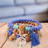 4Pcs Unisex Fashion Wooden Beads Tassel Strand Bangle Bracelet Jewelry Gift