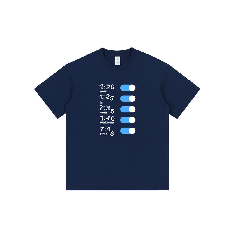 

Wake Up! Fun Alarm Clock Print T-Shirt - Unisex Short Sleeve, Pure Cotton, Trendy, Loose Fit for Office Workers and Couples Medium темно-синий