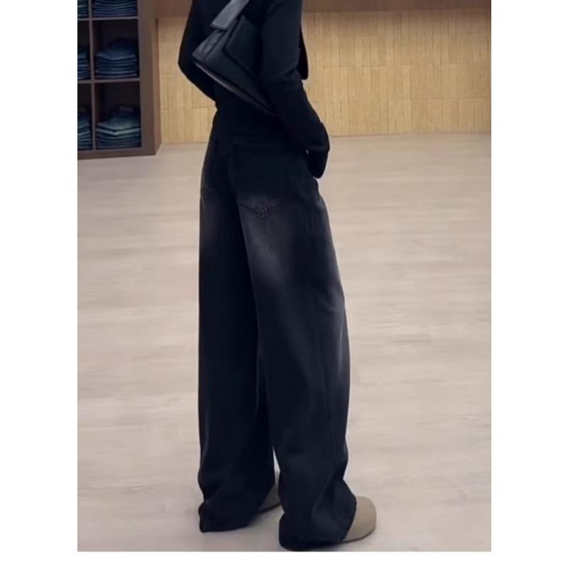 Autumn Winter High Waist Vintage Wide Leg Denim Pants Women Loose Casual All-match Straight Jeans Trousers
