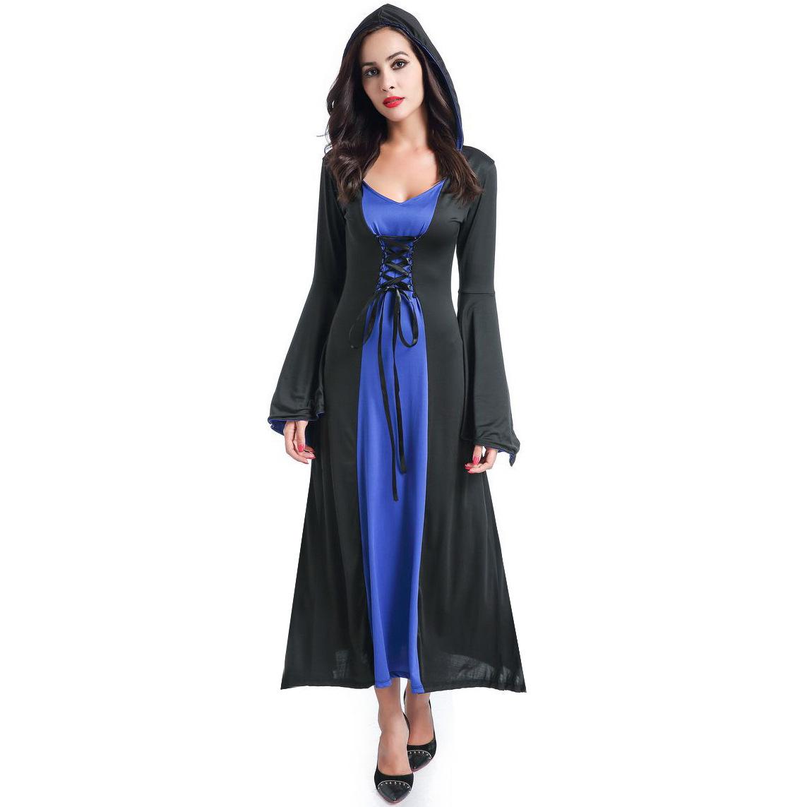 

European and American cosplay demon vampire dress, Halloween witch costume, death wizard game uniform one size fits all синій