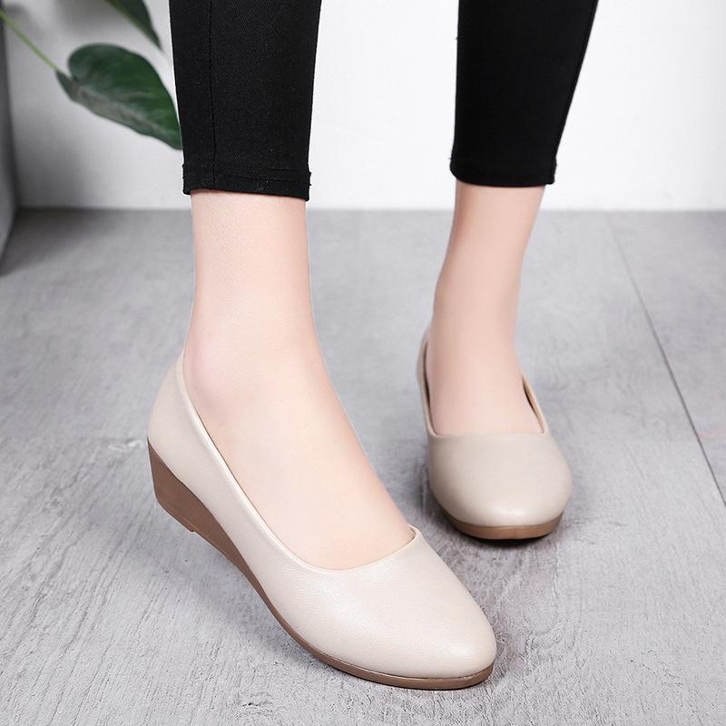 Summer summer new women's single shoes wedge heel round head middle heel work shoes