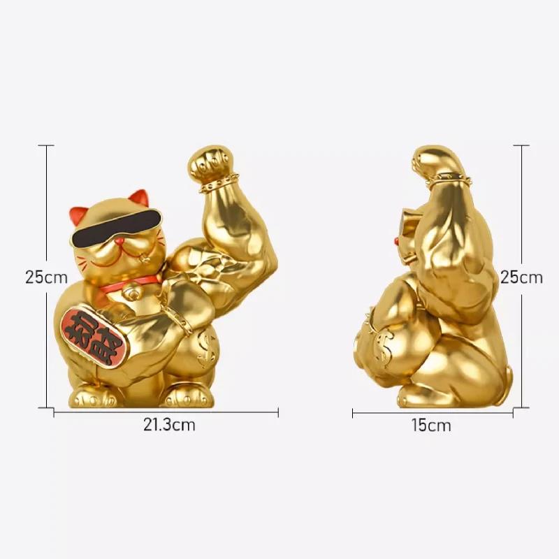 Statua Decorativa Gatto Dorato con Muscoli delle Braccia Grandi per Negozio Soggiorno Gatto Portafortuna Scultura Animale Cartone Animato Statua Gatto Vigorous