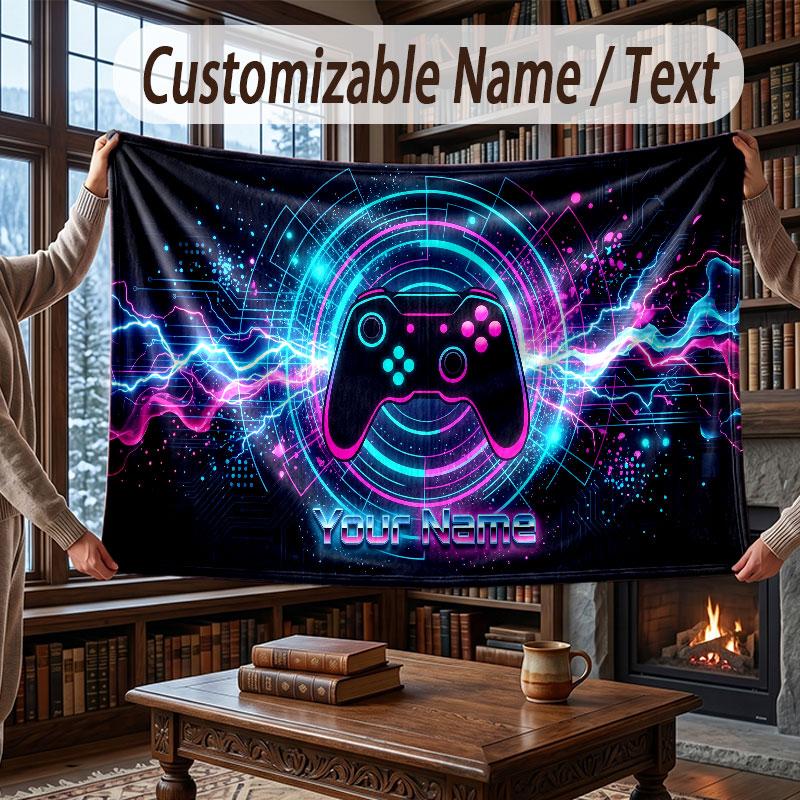 Neon Colorful Theme Throw Blanket Custom Name Text Personalized Blanket Soft Cozy Blanket for Home Sofa Bed