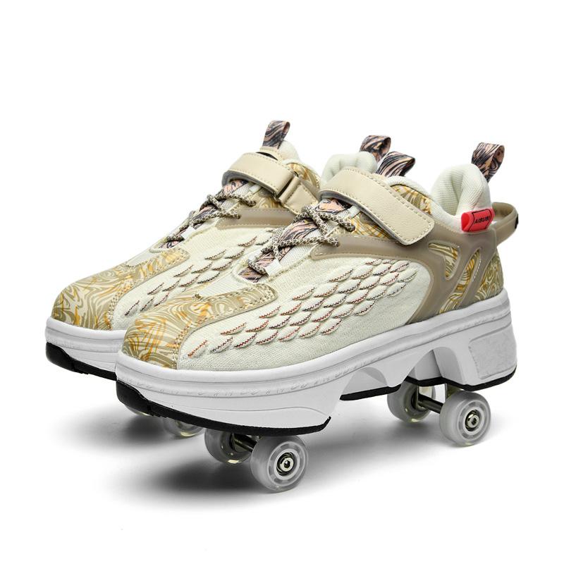 Four-wheel Runaway Shoes Can Be Collected, Deformed Shoes, High-elastic Flying Woven Roller Skates, Breathable Mesh Men's and Women's Runaway Skates