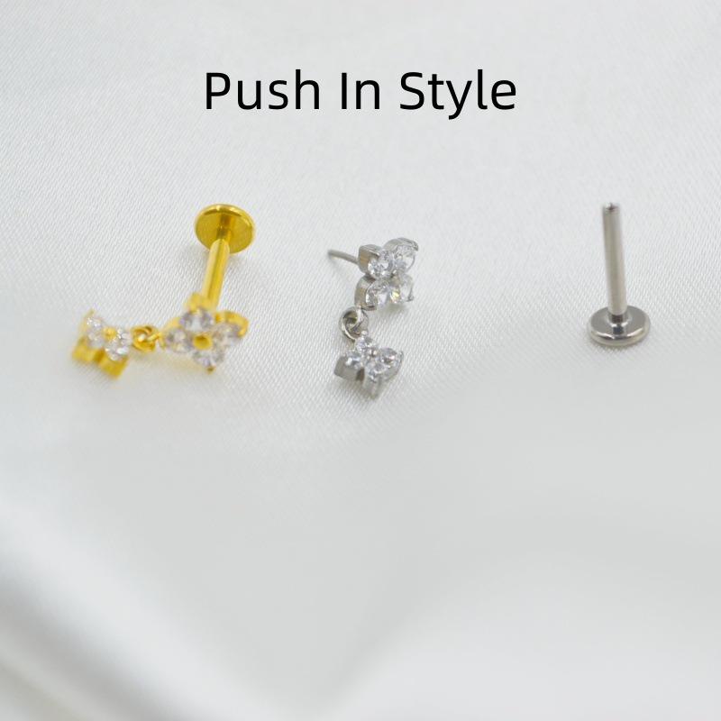 G23 Titanium Push-in Labret Stud with Zircon for Ear Cartilage Piercing